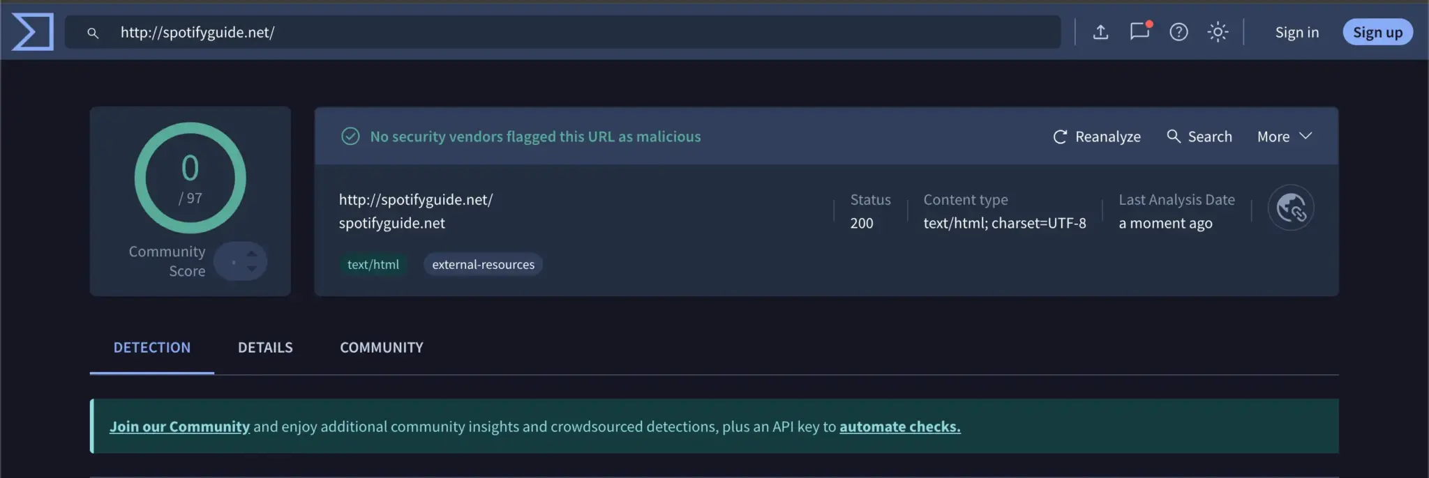VirusTotal Safety Report